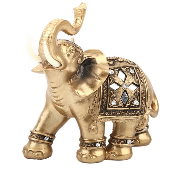 Golden Elephant Statue with Trunk Facing Upwards Collectible Wealth for Home Office Decoration Ornaments Statues14*15cm M