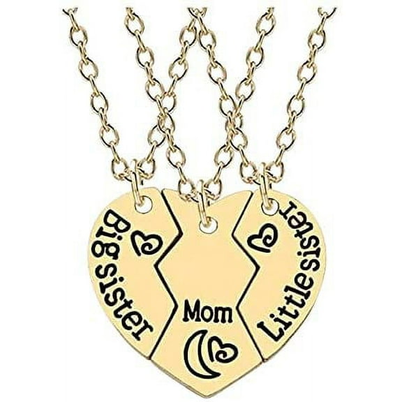 Golden Engraved Mother and Daughter Big/Little Sister Necklace