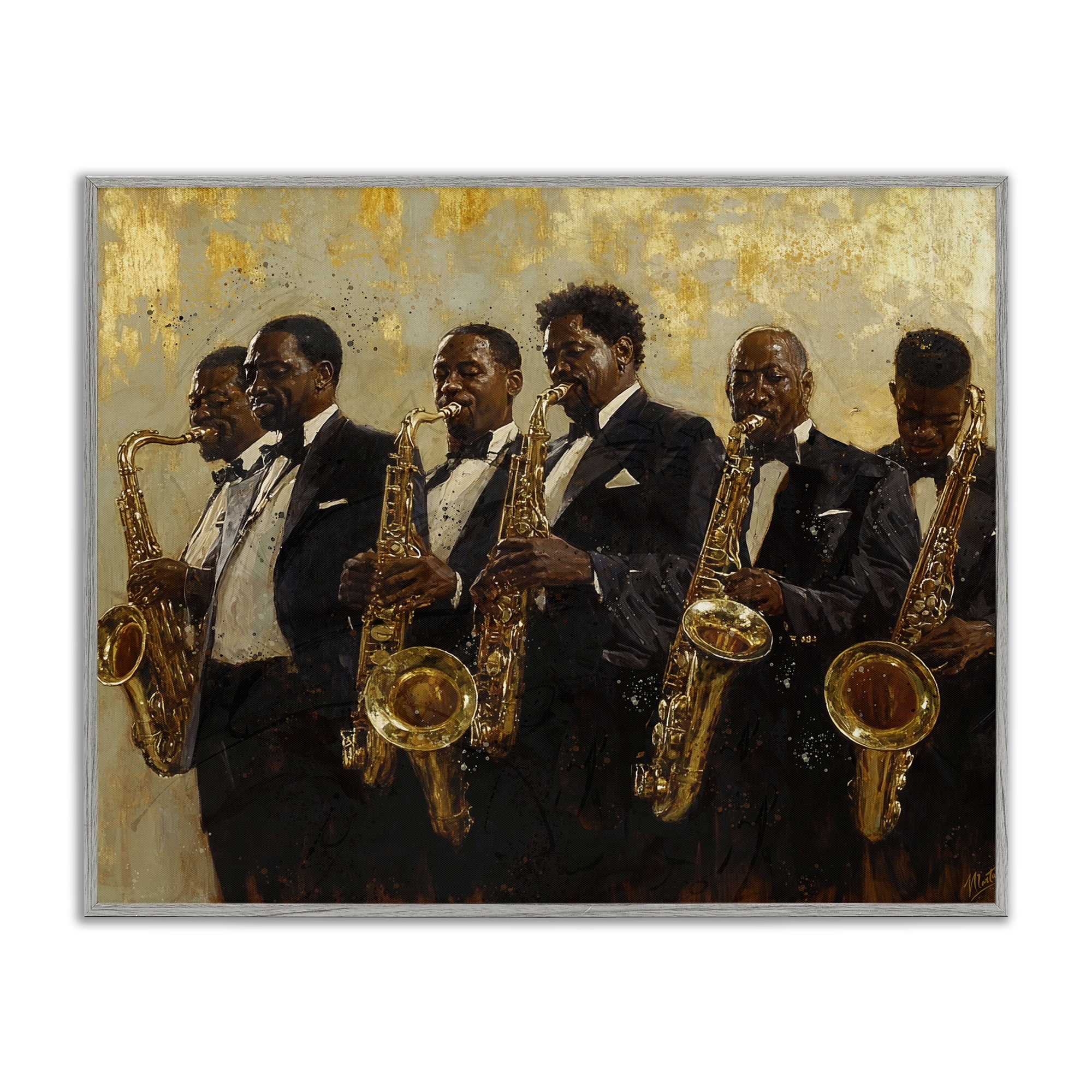 Golden Era Ensemble Gray Framed Giclee Art, design by Marta Wiley