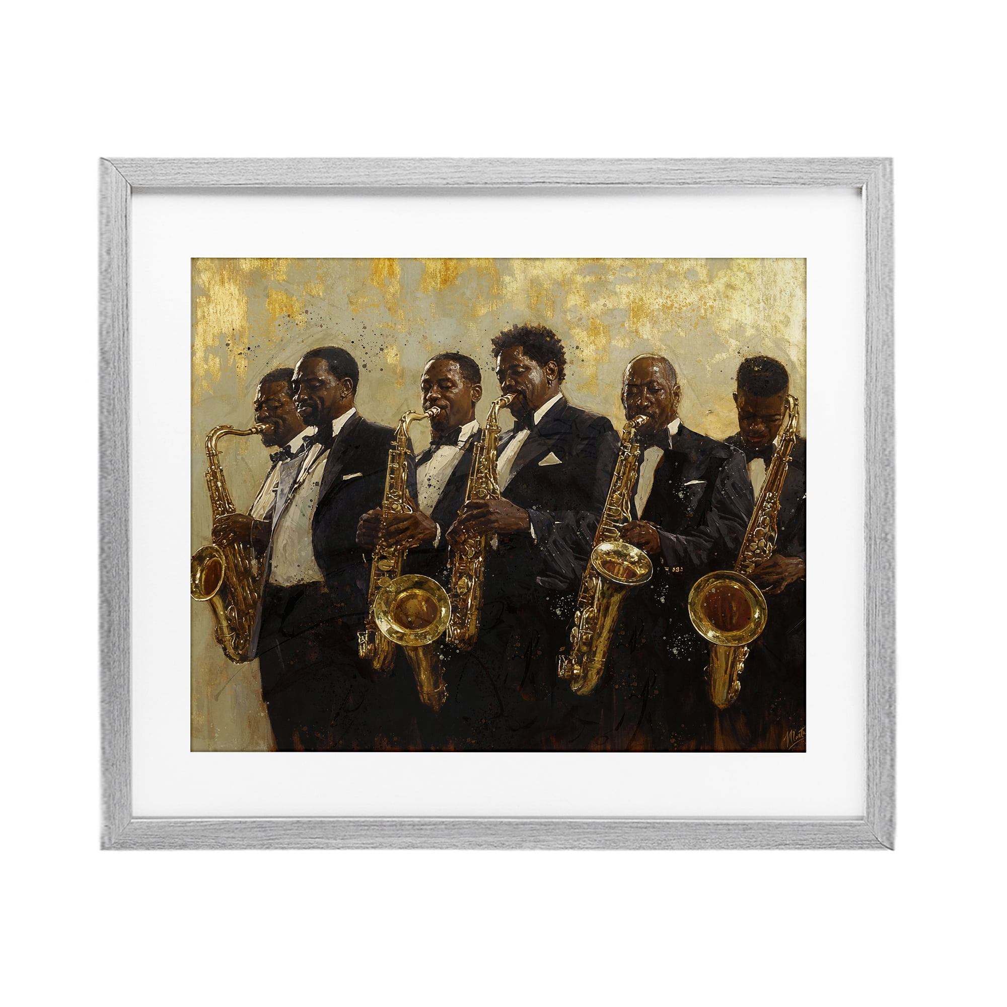 Golden Era Ensemble Gray Framed Print Under Glass, design by Marta Wiley