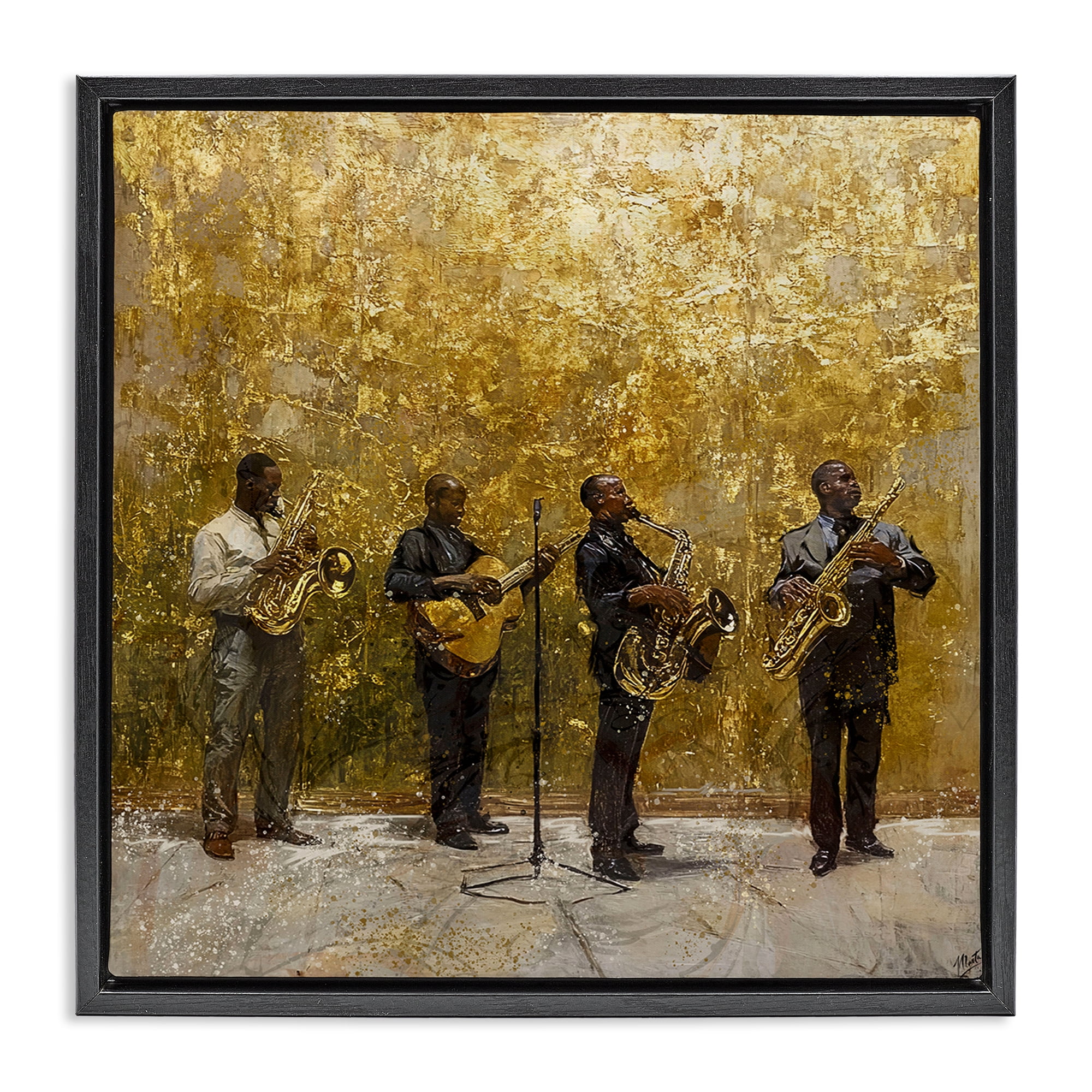 Golden Era Jazz Musicians Black Framed Floater Canvas Wall Art, design by Marta Wiley
