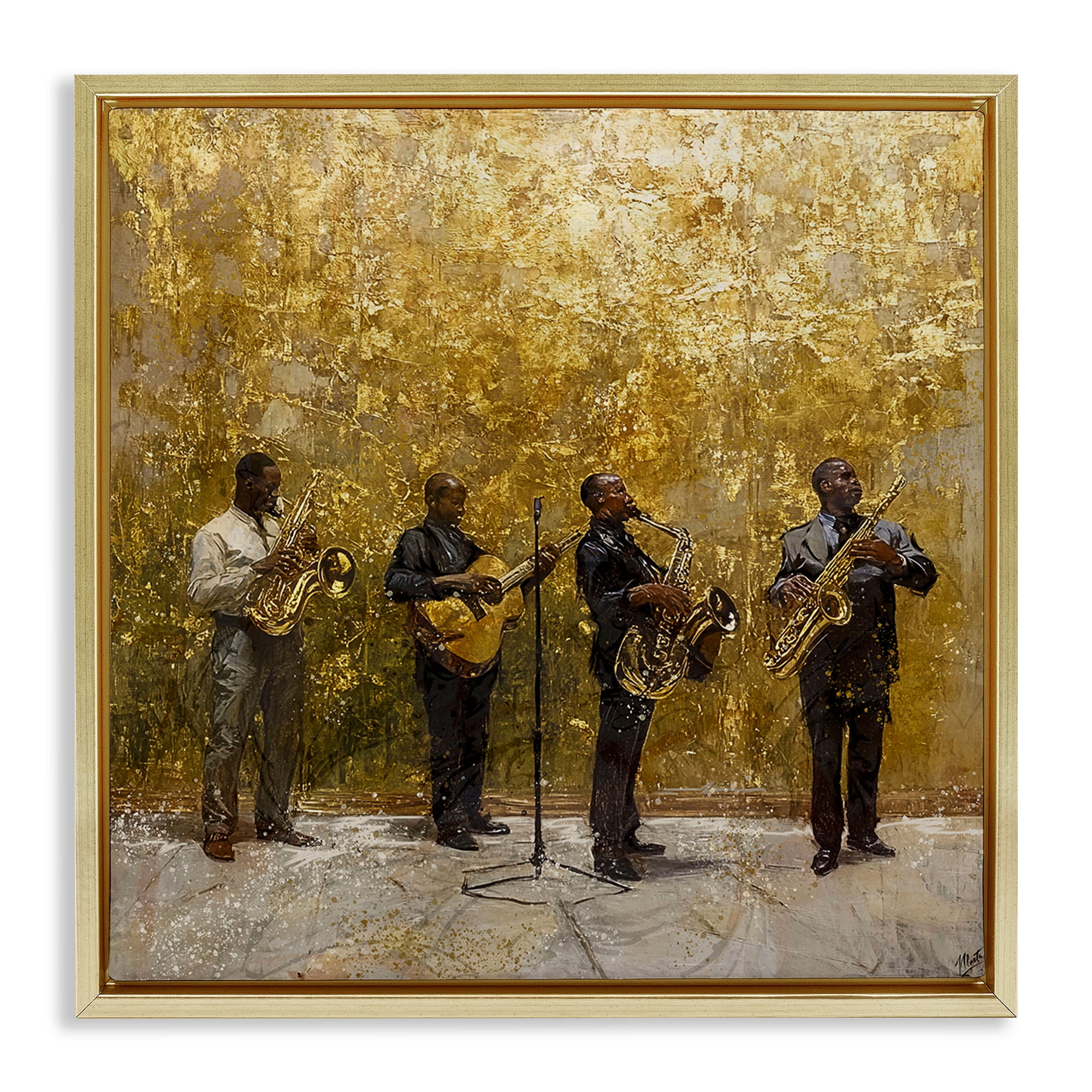 Golden Era Jazz Musicians Gold Framed Floater Canvas Wall Art, design by Marta Wiley