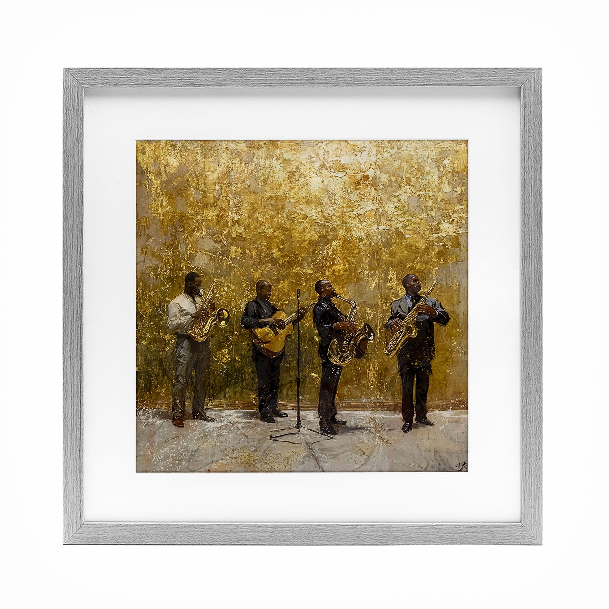 Golden Era Jazz Musicians Gray Framed Print Under Glass, design by Marta Wiley