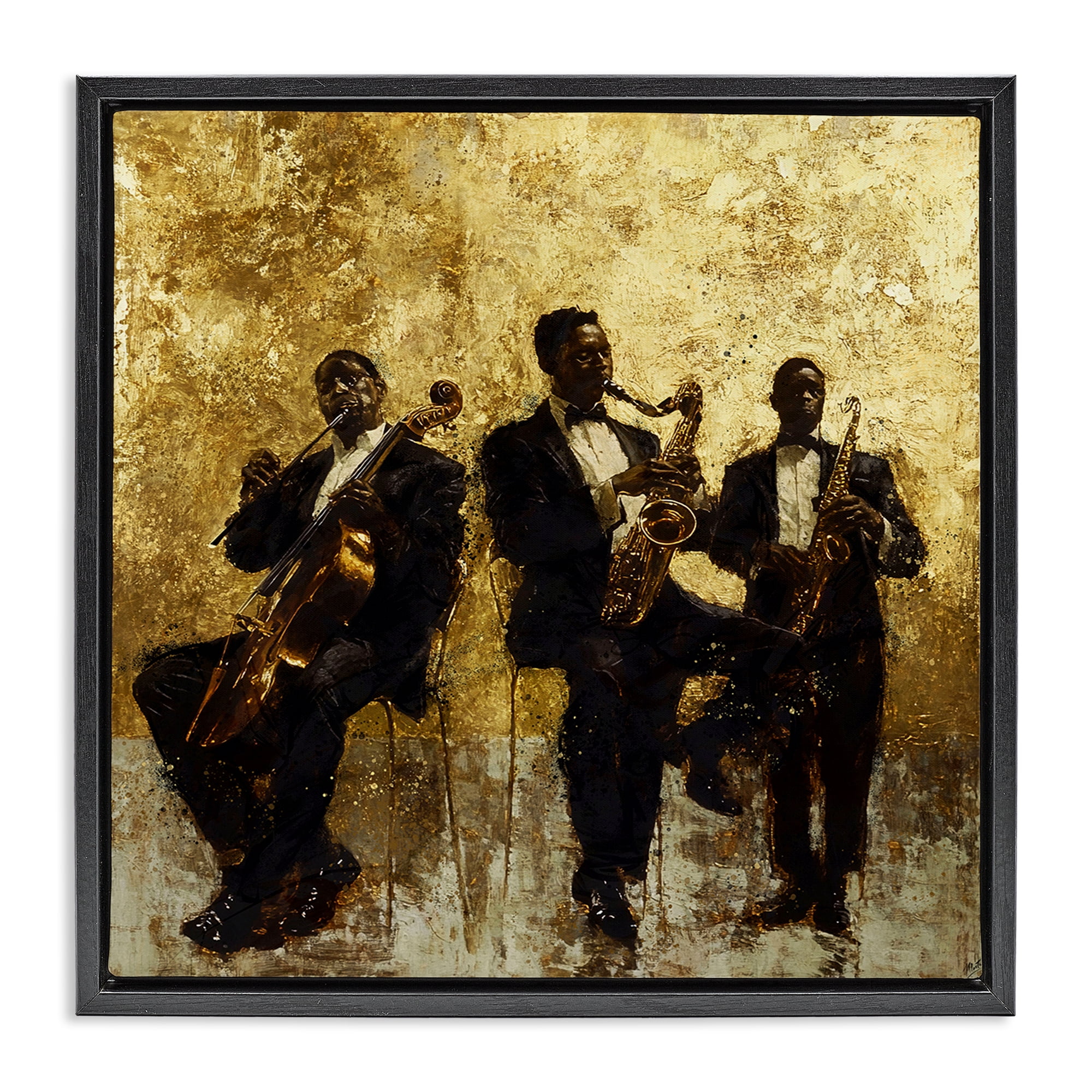Golden Era Musicians Abstraction Black Framed Floater Canvas Wall Art, design by Marta Wiley