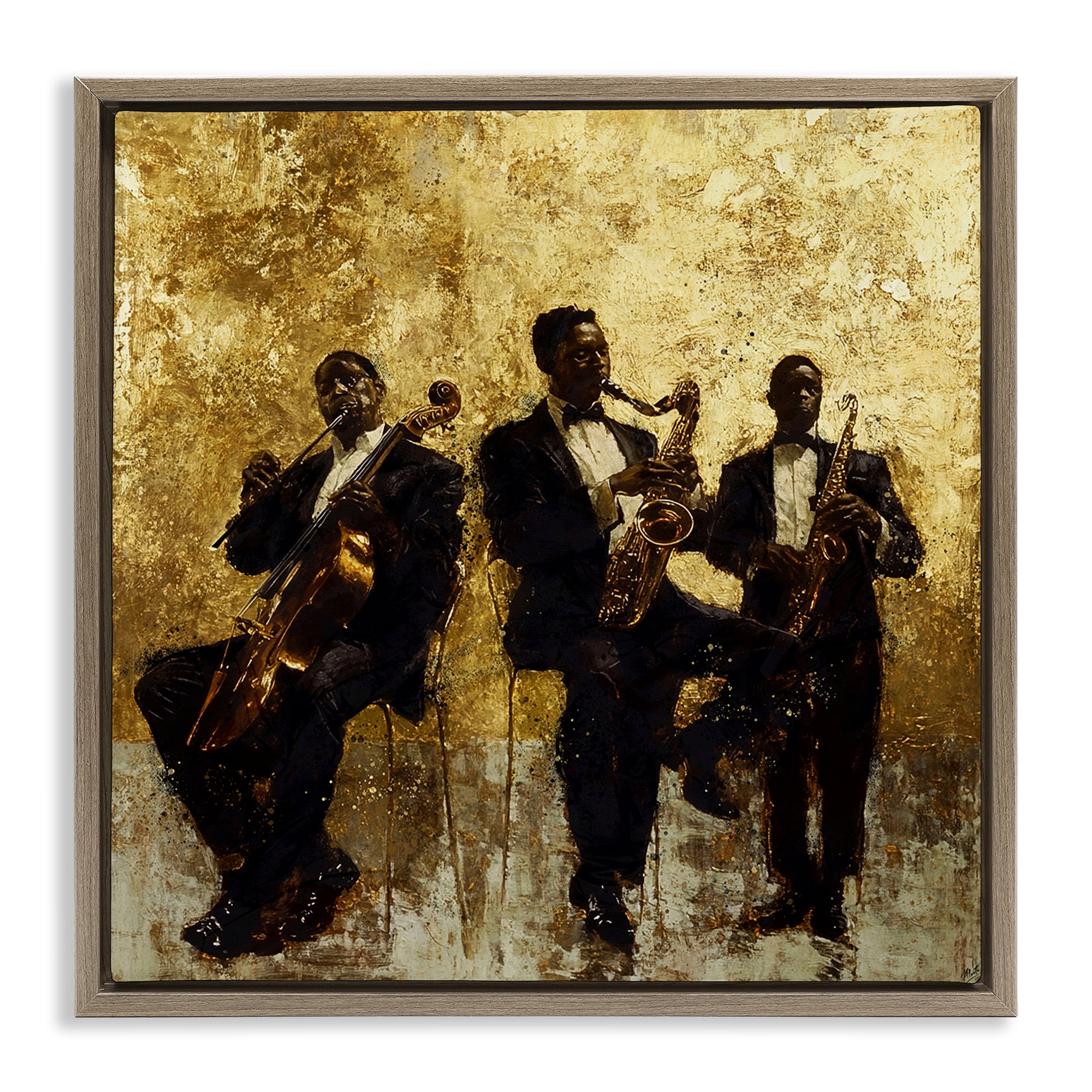 Golden Era Musicians Abstraction Brown Framed Floater Canvas Wall Art, design by Marta Wiley