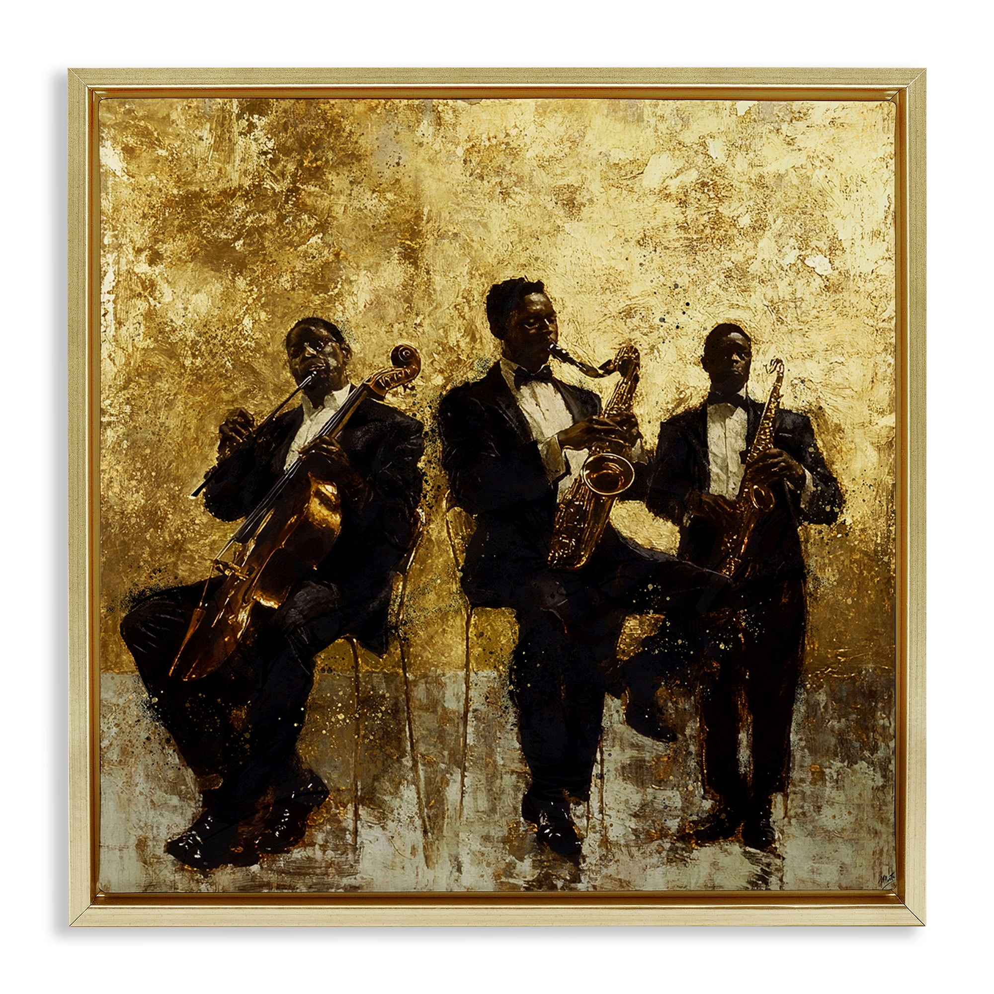 Golden Era Musicians Abstraction Gold Framed Floater Canvas Wall Art, design by Marta Wiley