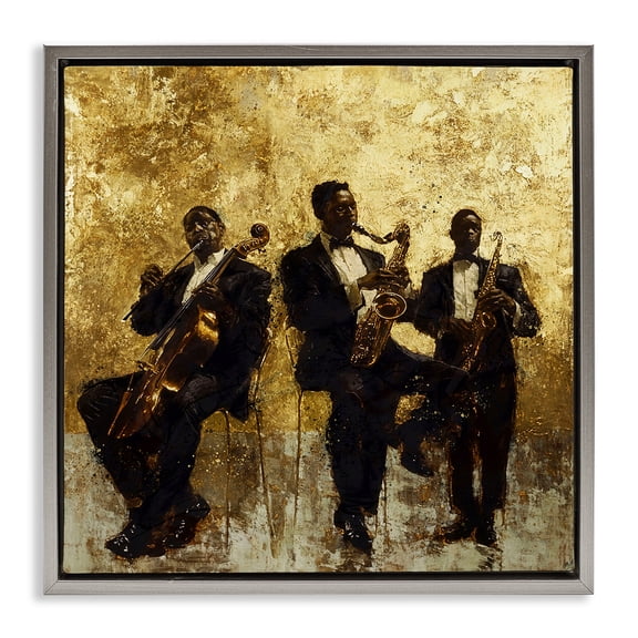 Golden Era Musicians Abstraction Gray Framed Floater Canvas Wall Art, design by Marta Wiley