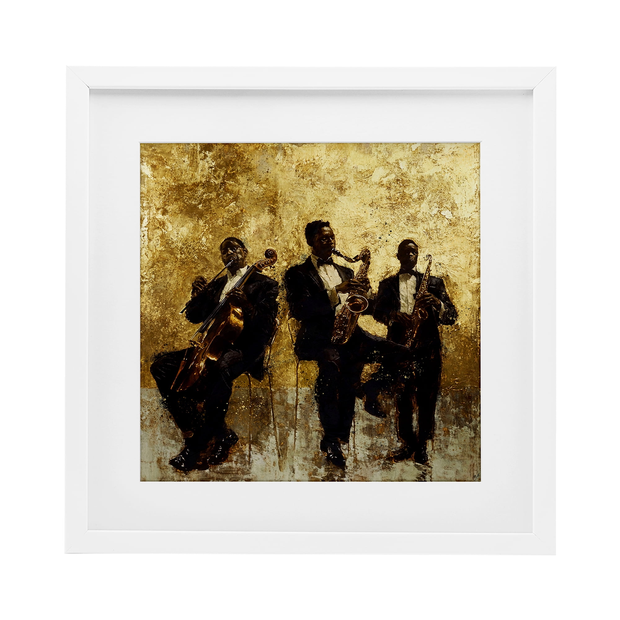 Golden Era Musicians Abstraction White Framed Print Under Glass, design by Marta Wiley