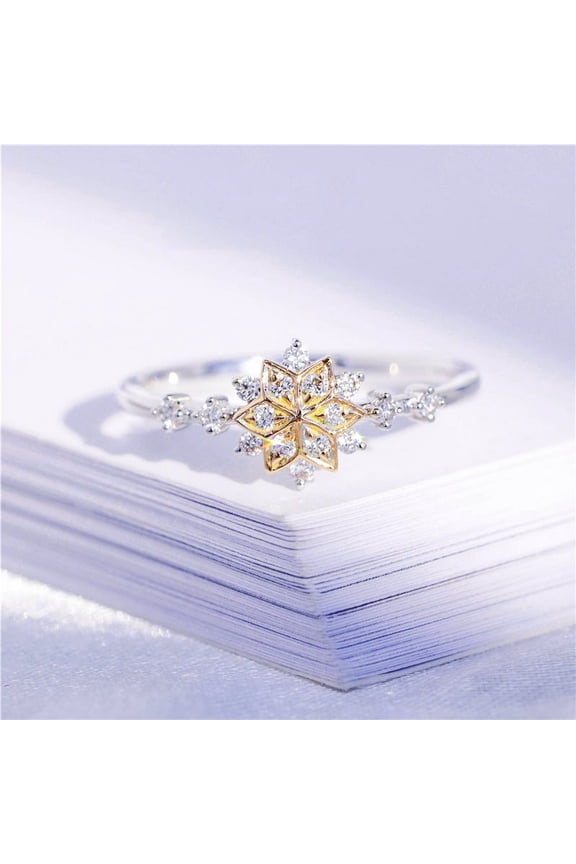 Golden European and American style snowflake ring birthday engagement
