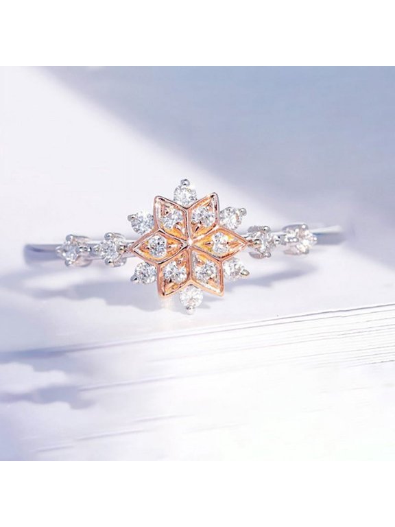 Golden European and American style snowflake ring birthday engagement