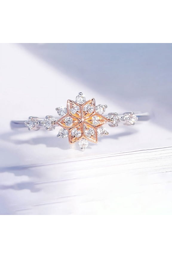Golden European and American style snowflake ring birthday engagement