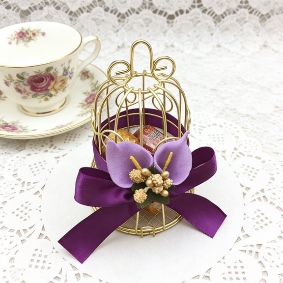 Golden European-style Wedding Candy Box, Sweet Birdcage Design for Weddings, Parties, and Special Occasions