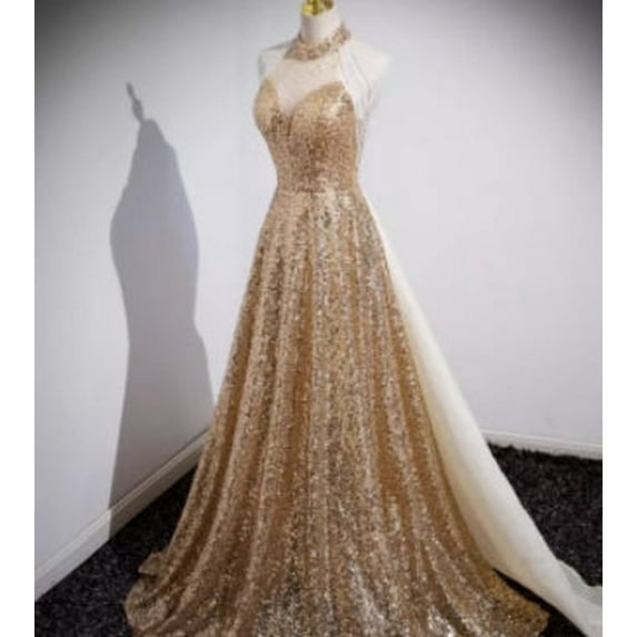 Golden Evening Dress Women Senior Sense Host High-end Atmosphere