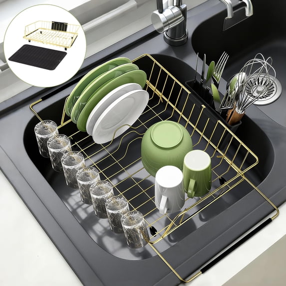 Kitchen Disc Rack Golden Expandable Dish Drying Rack-extra Large Stainless Steel Drainer ...