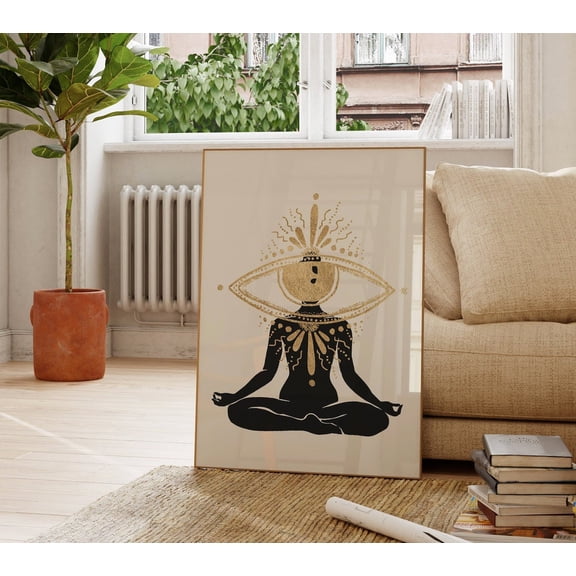 Golden Eye Yoga Pose Third Eye Spiritual Yogi Art Poster, Unframed Size 12x18
