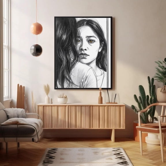 Golden Eyes Portrait Sketch Wall Art Print, Unframed Paper Poster 24x36in