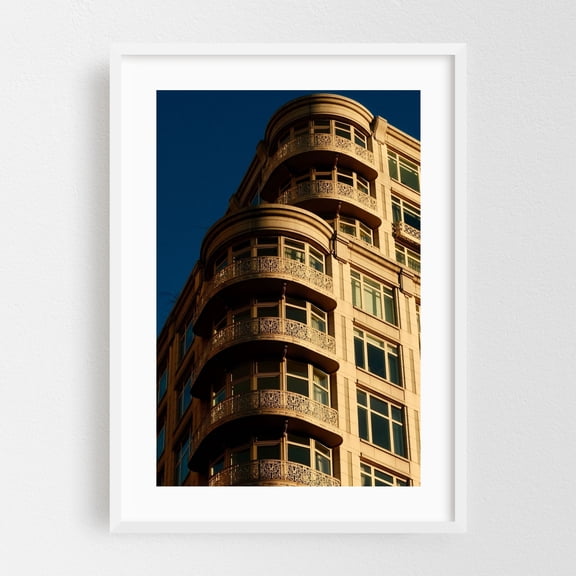Golden Facade - Manhattan New York Photography Architecture Cityscape Art Deco Vintage Geometric Modern Art Skyline White Framed Wall Art Print 5 x 7 inches