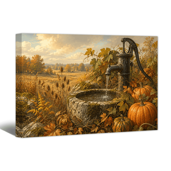 Golden Fall Canvas Wall Art Rustic Farm Pumpkin Harvest Landscape Prints, Warm Country Artwork Paintings for Living Room Bedroom Dining Room Home Wall Decor
