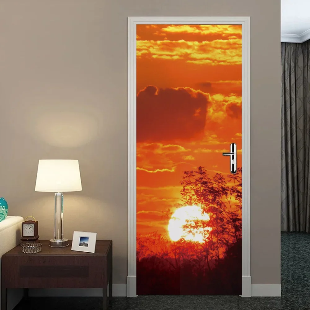 Golden Feather 3D Door Sticker for House Vinyl Adhesive Mural r Living