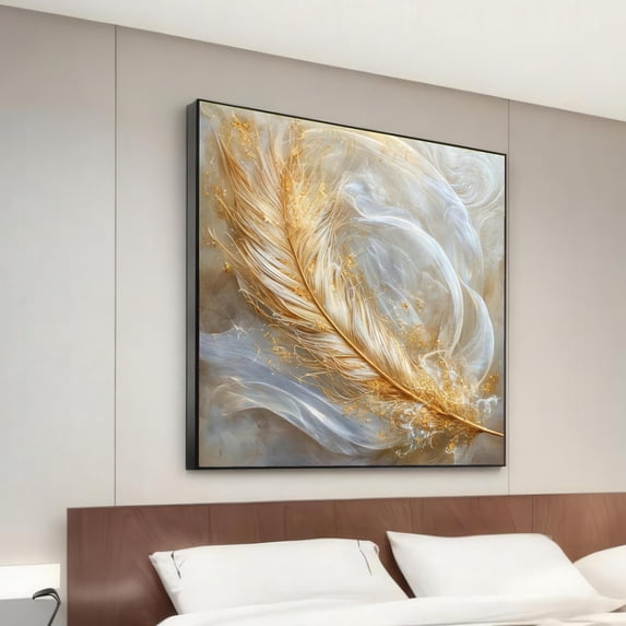 Golden Feather Abstract Art Elegant Luxe Glittery Feather Design Poster ...