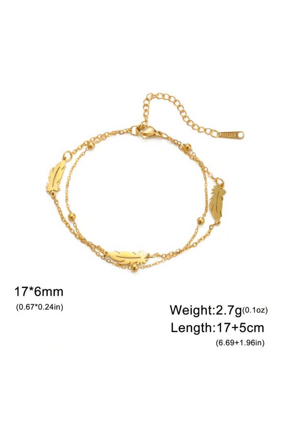 Golden Feather Charm Multi-Layer Chain Bracelet For Women