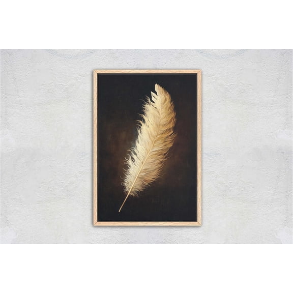 Golden Feather Dark Moody Rustic Quill Wall Art Unframed Paper Print