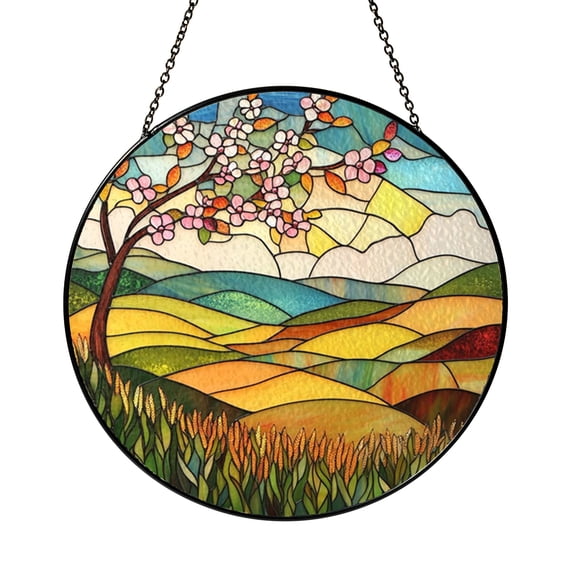 Golden Field Stained Glass Window Panel – Decorative Window Accent