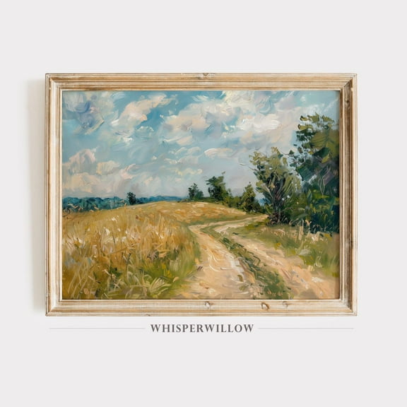 Golden Fields Winding Road,, Country Farmhouse Wall Art, Rustic Landscape, Open Plains, Rolling Fields Unframed Paper Print