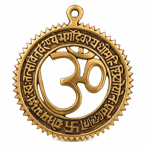 Golden Finish Om Symbol Wall Hanging Decorative Plaque with Engraved Design for Home Decor, Entrance & Living Room Decoration