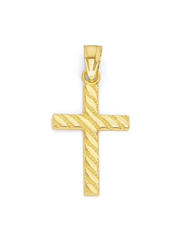 10k Solid Gold Diamond Cut Cross Pendant - Protection Religious Jewelry
