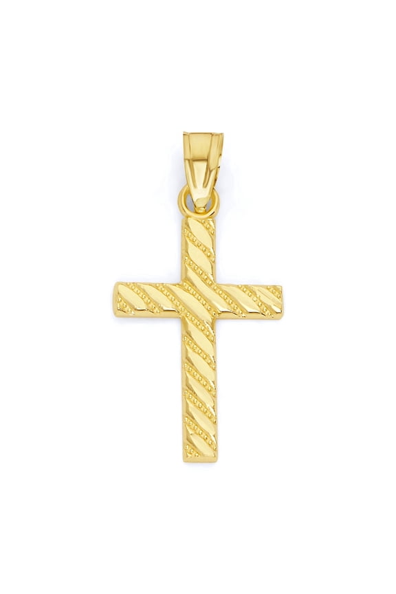 10k Solid Gold Diamond Cut Cross Pendant - Protection Religious Jewelry