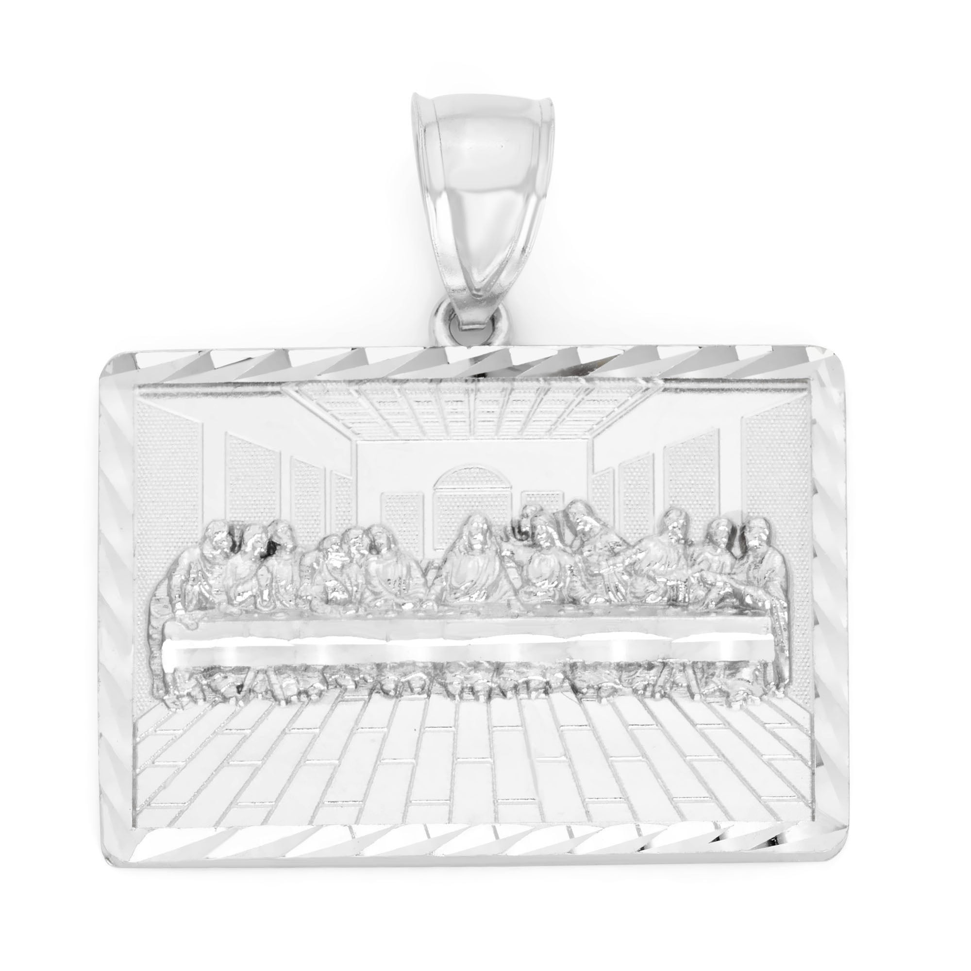 CE ON FIRE JEWELRY Golden Fire 925 Sterling Silver Last Supper Pendant, Catholic Gifts for Men