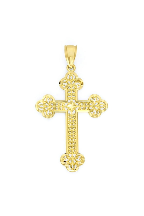 Solid 10k Gold Cross Pendant - Religious Jewelry Baptism Gifts for Men and Women