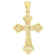 Golden Fire Solid 10k Gold Cross Pendant - Religious Jewelry Gifts for Women