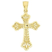 GOLDEN FIRE Solid 10k Gold Cross Pendant - Religious Jewelry Gifts for Women