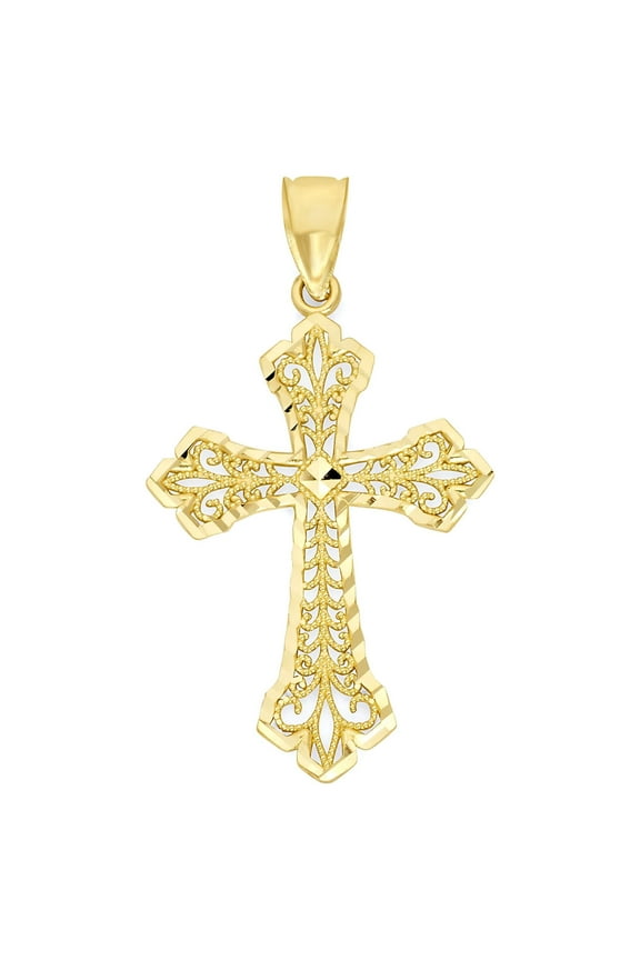 Solid 10k Gold Cross Pendant - Religious Jewelry Gifts for Women
