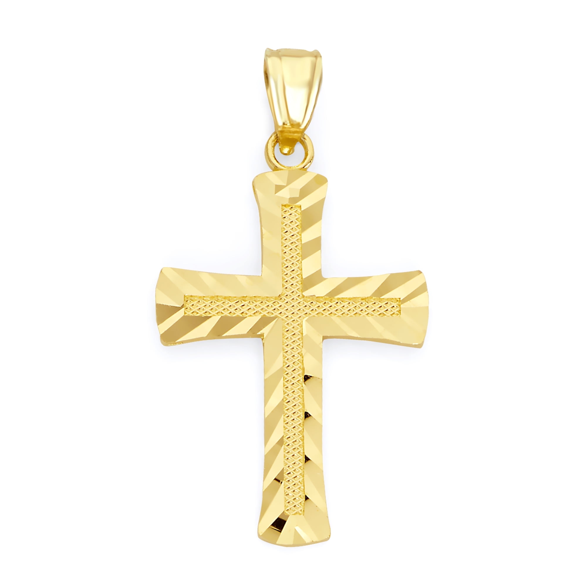 Golden Fire Solid 10k Gold Cross Pendant - Religious Jewelry Gifts for Women