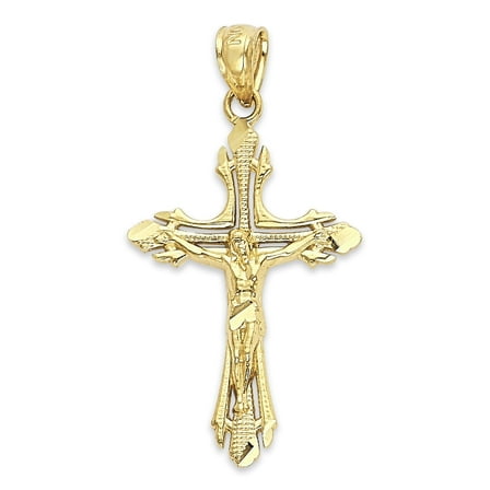 Golden Fire Solid 10k Gold Crucifix Pendant - Christian Jewelry for Men and Women