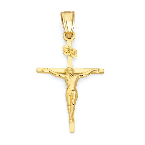 Golden Fire Solid 10k Gold Crucifix Pendant - Religious Jewelry for Women