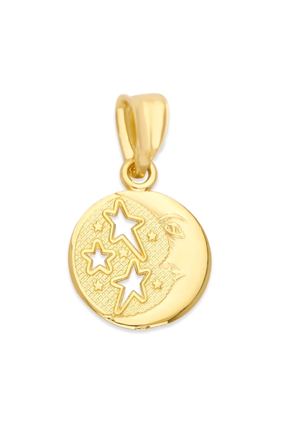 Golden Fire Solid 10k Gold Dainty Moon and Stars Pendant - Celestial Jewelry, Astronomy Gifts for Women