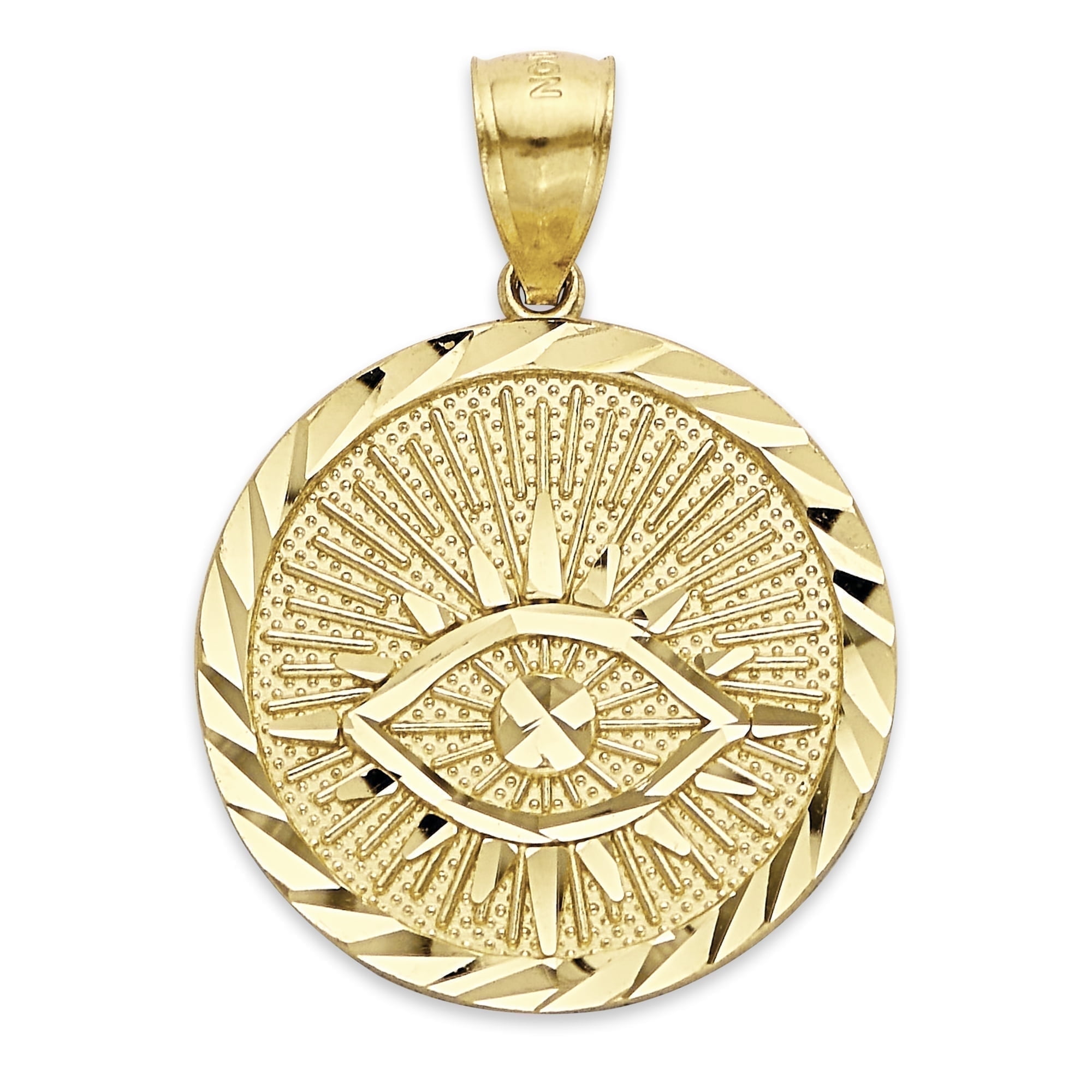 GOLDEN FIRE Solid 10k Gold Evil Eye Medallion - Symbolic Protection Jewelry Gifts for Men
