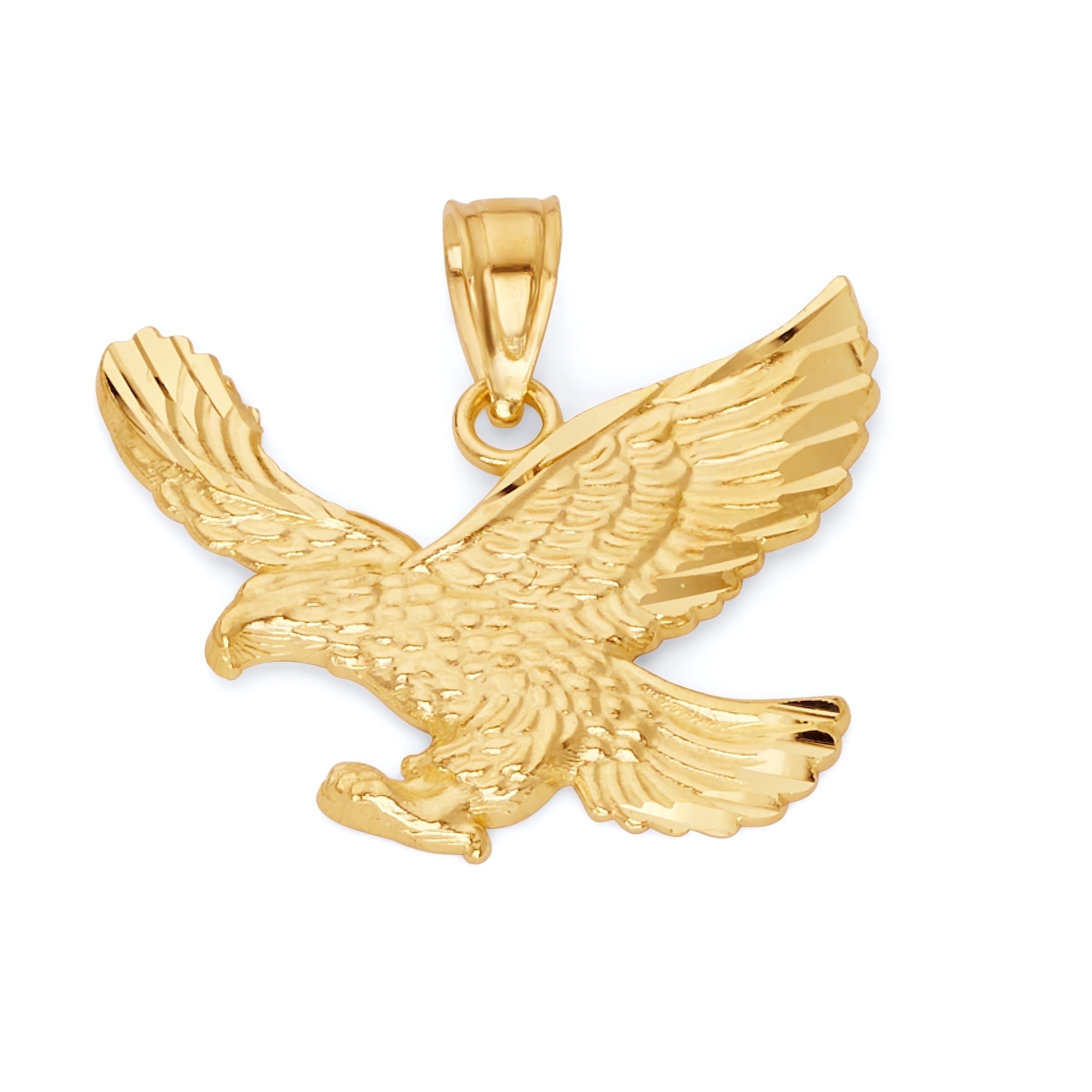 Solid 10k Gold Flying Bald Eagle Pendant - USA Jewelry for Men - Golden Fire