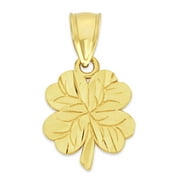 ICE ON FIRE JEWELRY Golden Fire Solid 10k Gold Four Leaf Clover Pendant - Lucky Charm Jewelry Gifts for Women