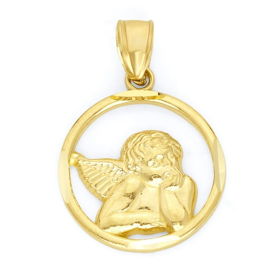 Golden Fire Solid 10k Gold Guardian Angel Pendant - Religious Jewelry Gifts for Women