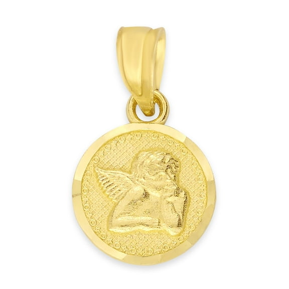 Golden Fire Solid 10k Gold Guardian Angel Pendant - Religious Jewelry for Women