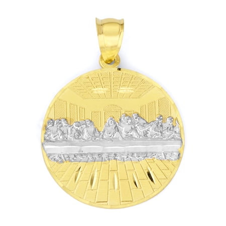 Golden Fire Solid 10k Gold Last Supper Pendant - Two-Tone Religious Jewelry Gifts for Men