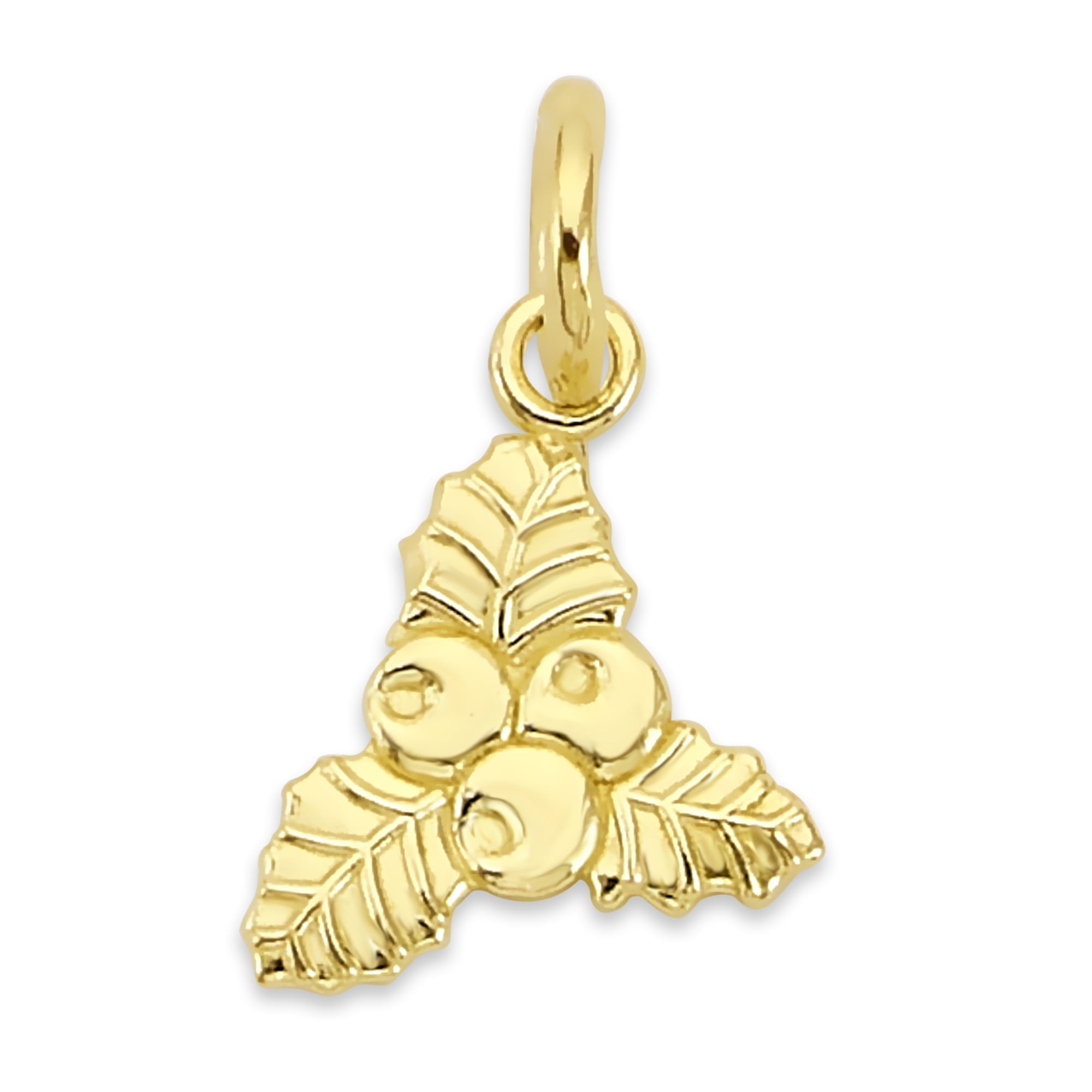GOLDEN FIRE JEWELRY Golden Fire Solid 10k Gold Mistletoe Charm - Christmas Seasonal Jewelry for Women