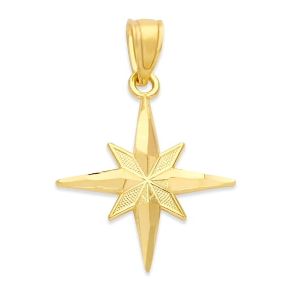 Golden Fire Solid 10k Gold North Star Pendant - Celestial Jewelry Gifts for Women