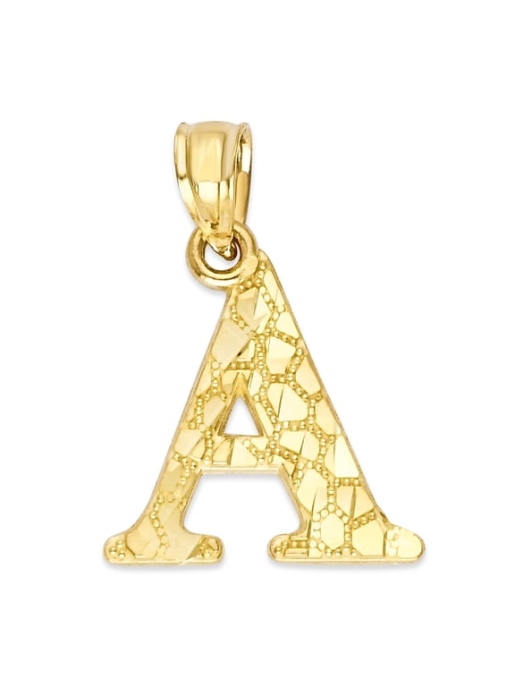 Golden Fire Solid 10k Gold Nugget Initial Pendant - Personalized Letter Jewelry