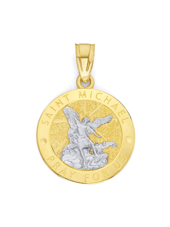 10k Gold Two Tone Saint Michael Medallion Necklace, Religious Jewelry
